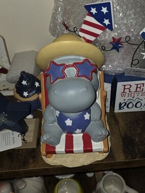Patriotic Hippo Figurine with Star Sunglasses